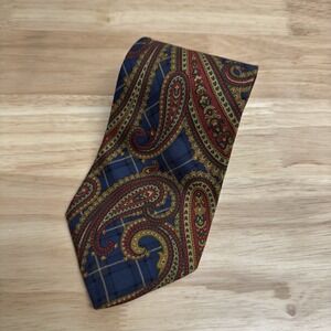 Tommy Hilfiger 100% Italian Silk Men's Neck Tie Made In USA Paisley Check Print